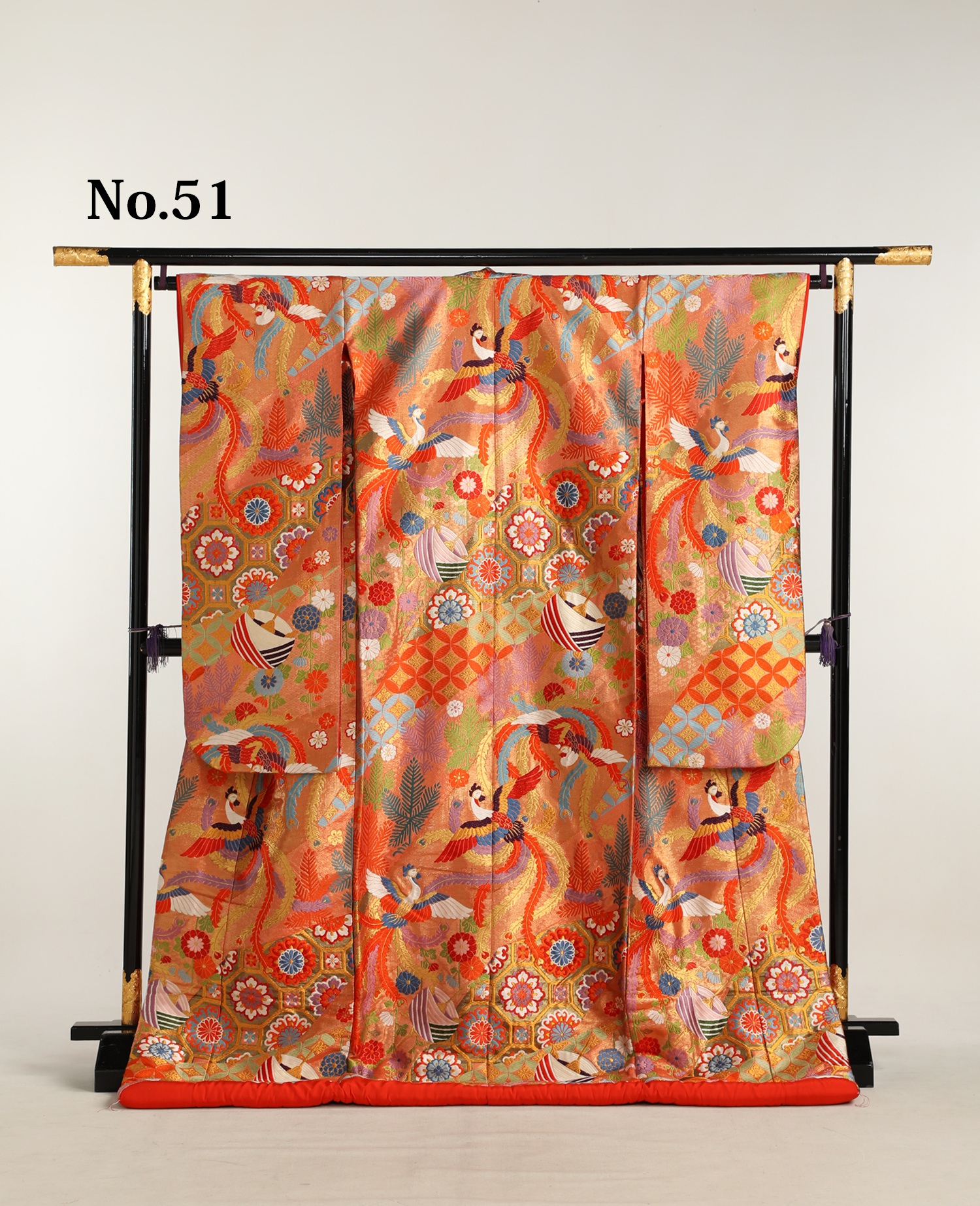 和装 色打掛 No.51｜金茶地に鳳凰・帆掛船・花丸文