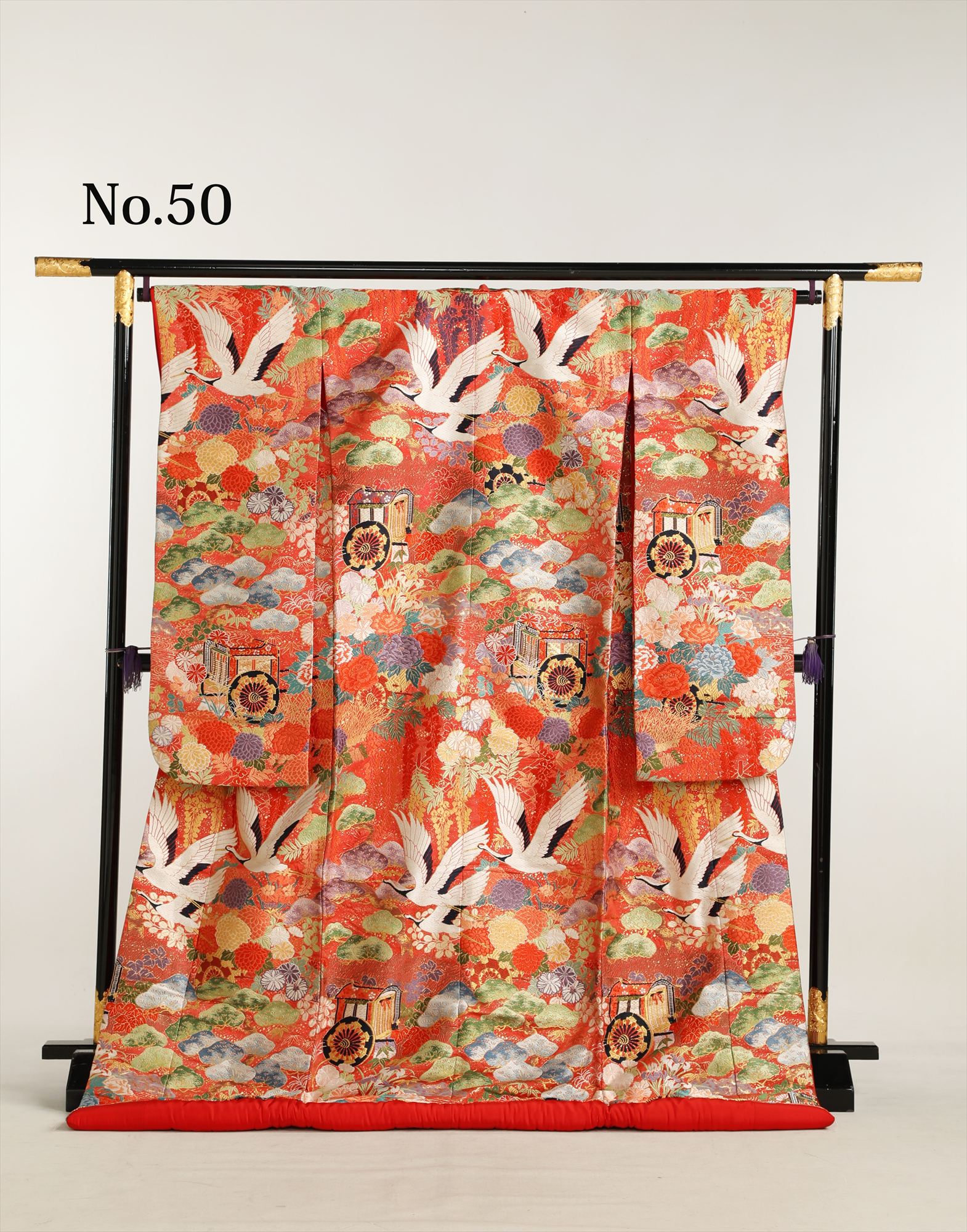 和装 色打掛 No.50｜赤地に御所車・鶴・松