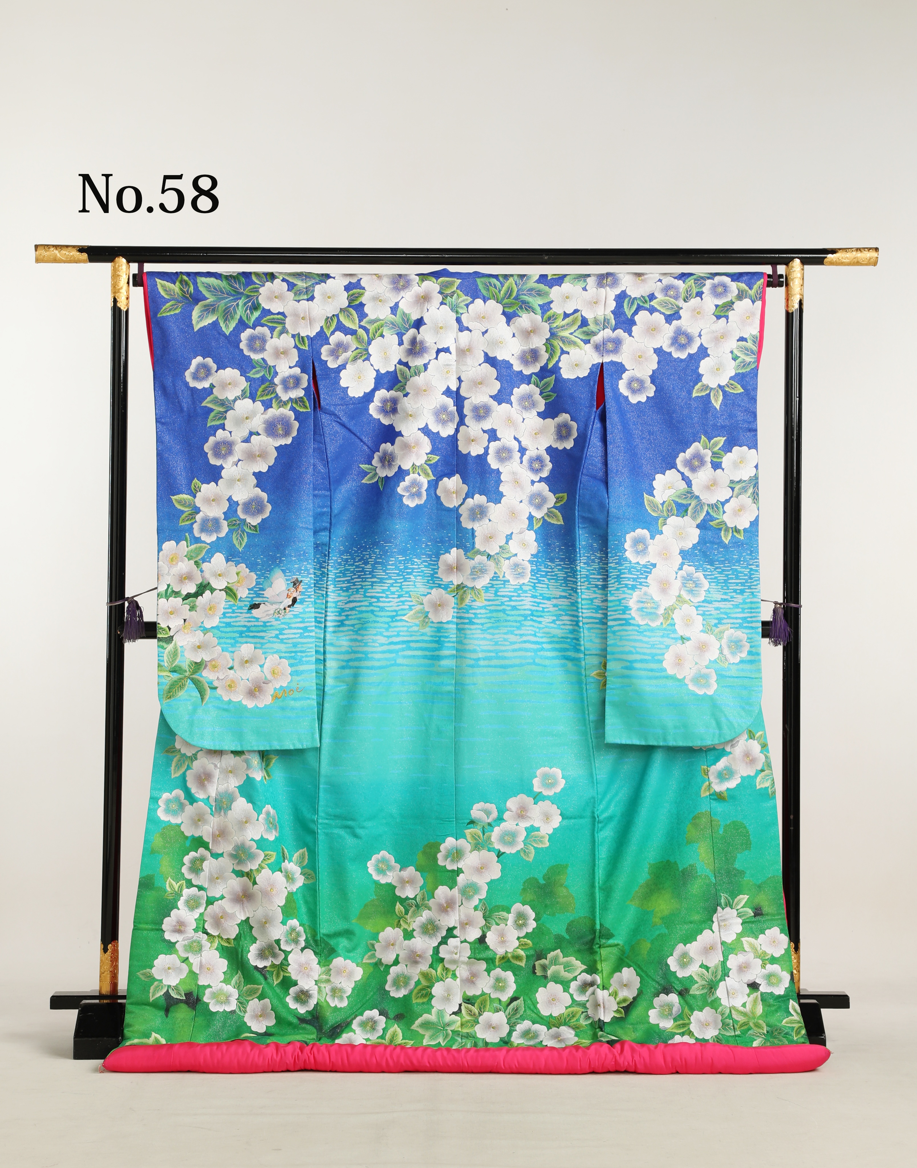 和装 色打掛 No.58｜青緑グラデーション地に桜と流水