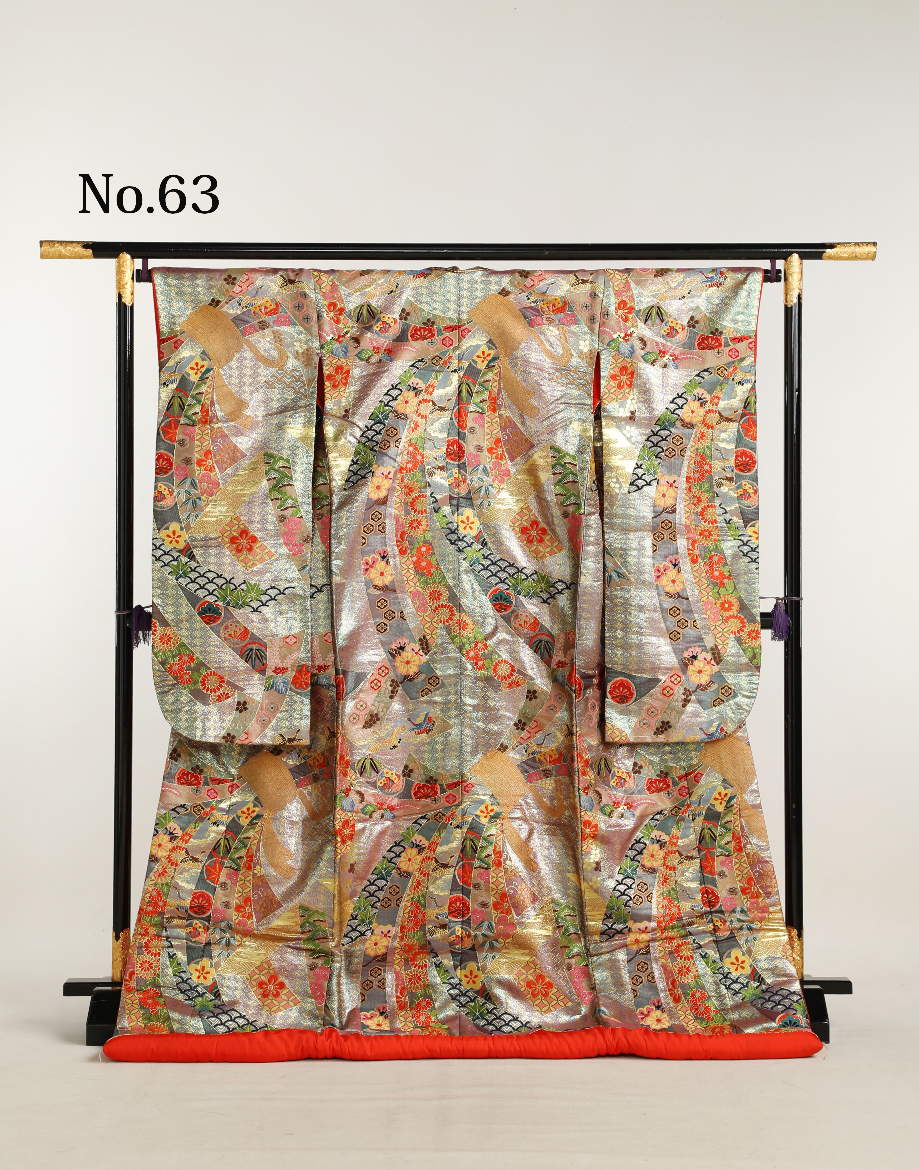 和装 色打掛 No.63｜銀地に扇面・短冊・松竹梅